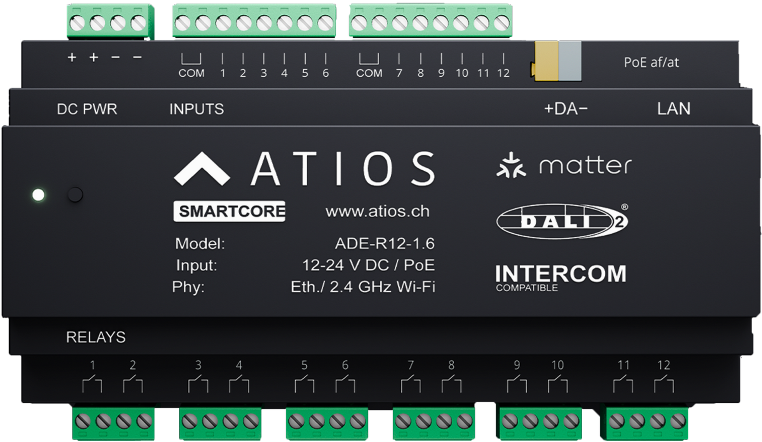 Atios SmartCore – pohled na zařízení ADE-R12 na DIN lištu